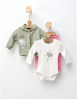 Costumas 3 piese, Loving Bear, verde-roz