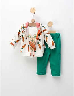 Costumas 3 piese Morcovi alb-verde