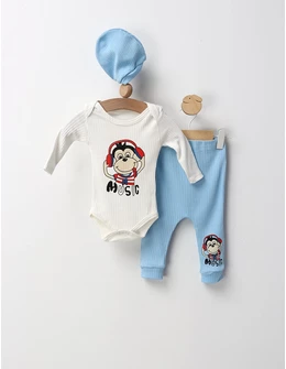 Costumas 3 piese Music Monkey, alb-blue