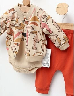 Costumas 3 piese, Parrots, crem-corai