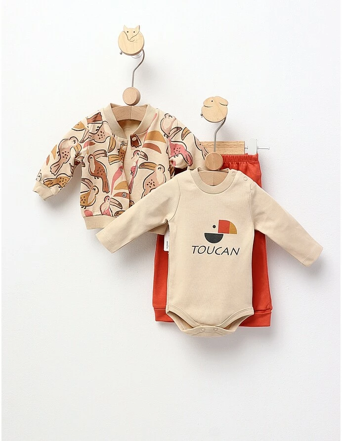 Costumas 3 piese, Parrots, crem-corai picture - 4