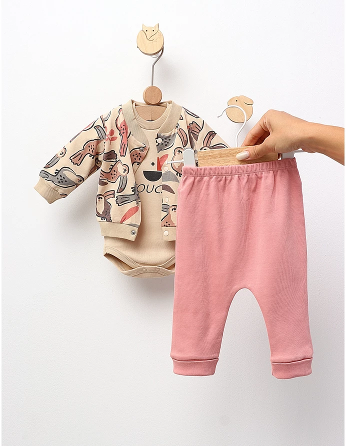 Costumas 3 piese, Parrots, crem-roz picture - 2