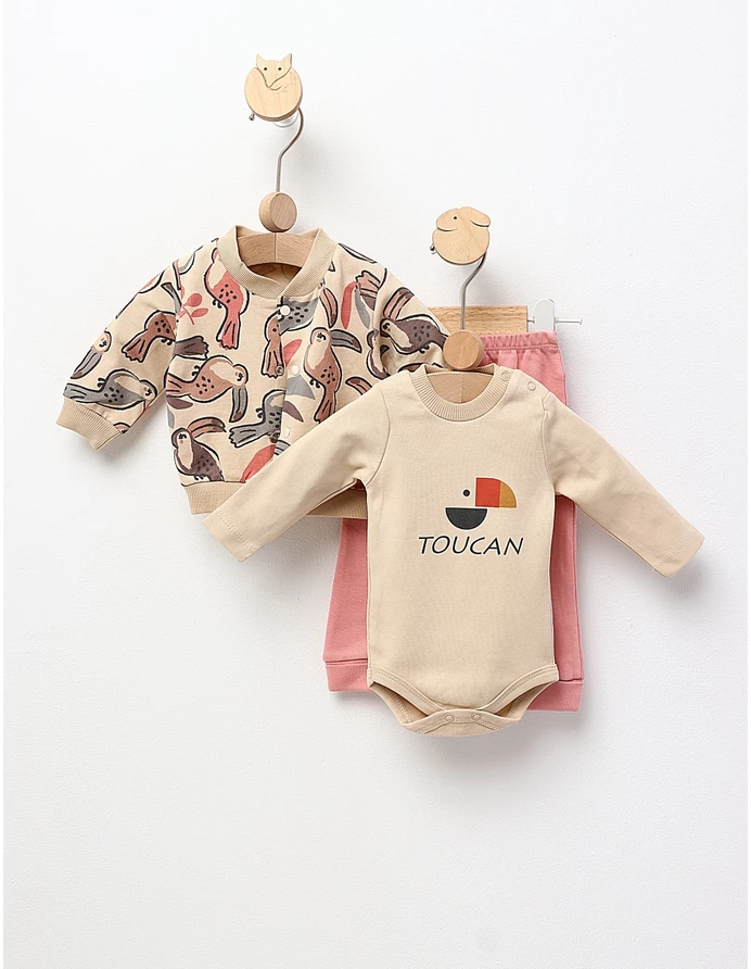 Costumas 3 piese, Parrots, crem-roz picture - 3