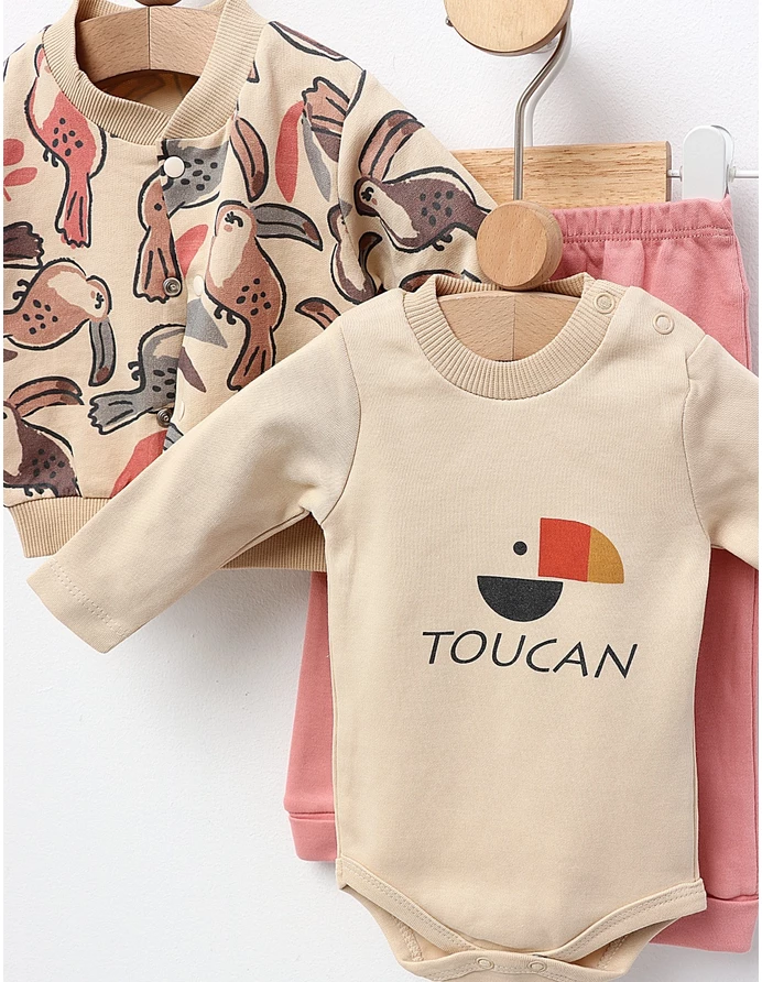 Costumas 3 piese, Parrots, crem-roz picture - 4