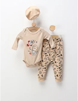 Costumas 3 piese Ursul Astronaut, crem