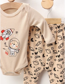 Costumas 3 piese Ursul Astronaut, crem