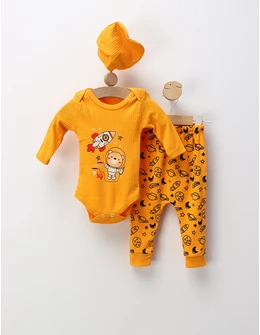 Costumas 3 piese Ursul Astronaut, galben