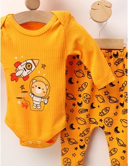 Costumas 3 piese Ursul Astronaut, galben