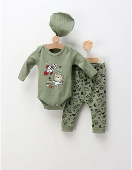Costumas 3 piese Ursul Astronaut, verde