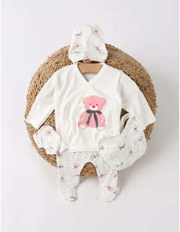 Costumas 5 piese, Big Toy Bear, alb-roz