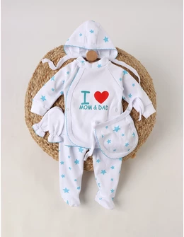 Costumas 5 piese Stelute, I Love MOM DAD bleu