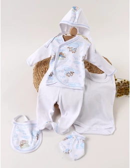 Costumas 6 piese Bear Family, albastru 56 (0-1 luni)