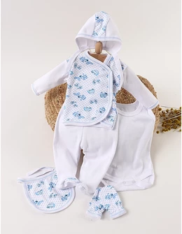 Costumas 6 piese Moto si Locomotiva, albastru 56 (0-1 luni)