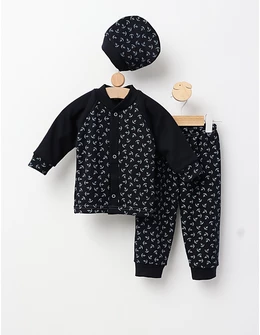 Costumas bebe, bumbac 3 piese, bleumarin