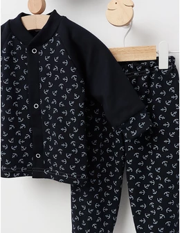 Costumas bebe, bumbac 3 piese, bleumarin