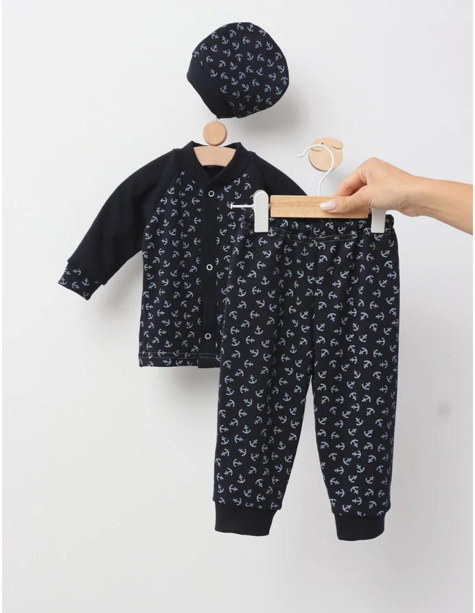 Costumas bebe, bumbac 3 piese, bleumarin picture - 3