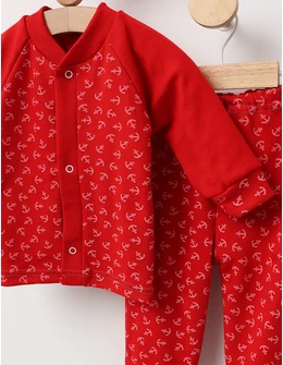 Costumas bebe, bumbac 3 piese, rosu