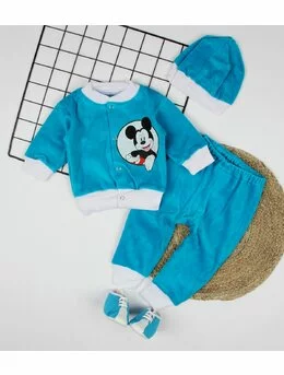 Costumas catifea 3 piese Mickey 62 (0-3 luni)