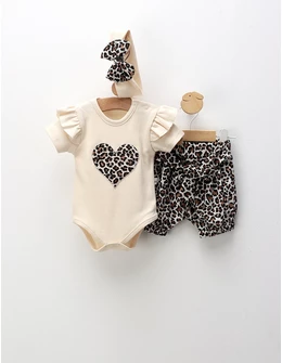 Costumas de vara, 3 piese, leopard, crem