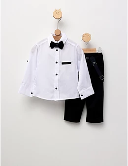 Costumas elegant cu papion, EFBEY alb-bleumarin