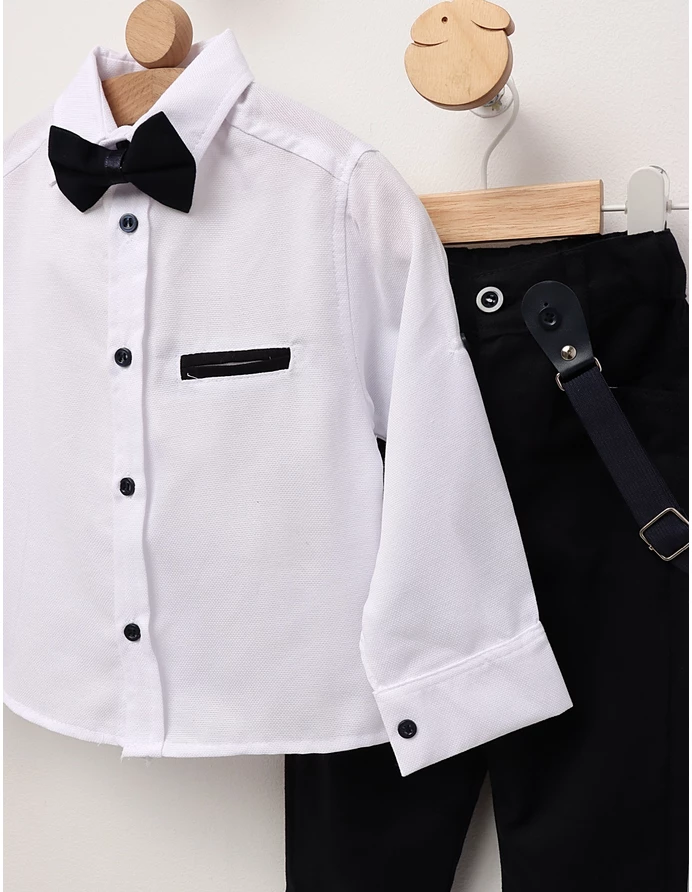 Costumas elegant cu papion, EFBEY alb-bleumarin picture - 3