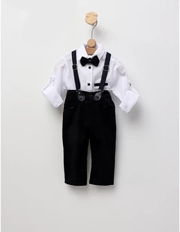 Costumas elegant cu papion, EFBEY alb-bleumarin