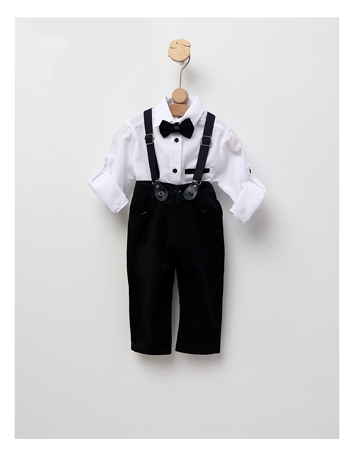 Costumas elegant cu papion, EFBEY alb-bleumarin