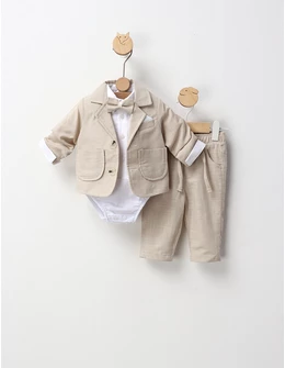 Costumas elegant cu papion Hermes, crem