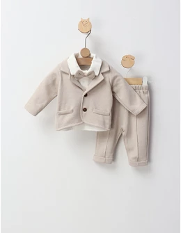 Costumas elegant Monty, cu papion, alb-crem