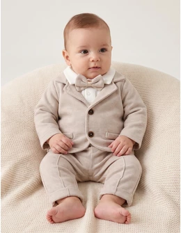 Costumas elegant Monty, cu papion, alb-crem