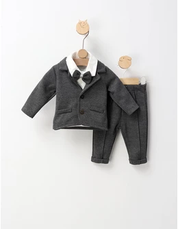 Costumas elegant Monty, cu papion, alb-gri