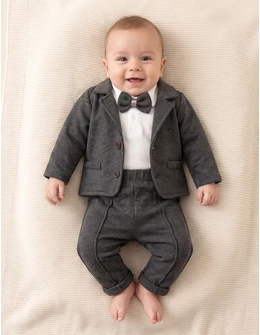Costumas elegant Monty, cu papion, alb-gri
