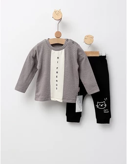 Costumas Hi Friends, model gri inchis-negru
