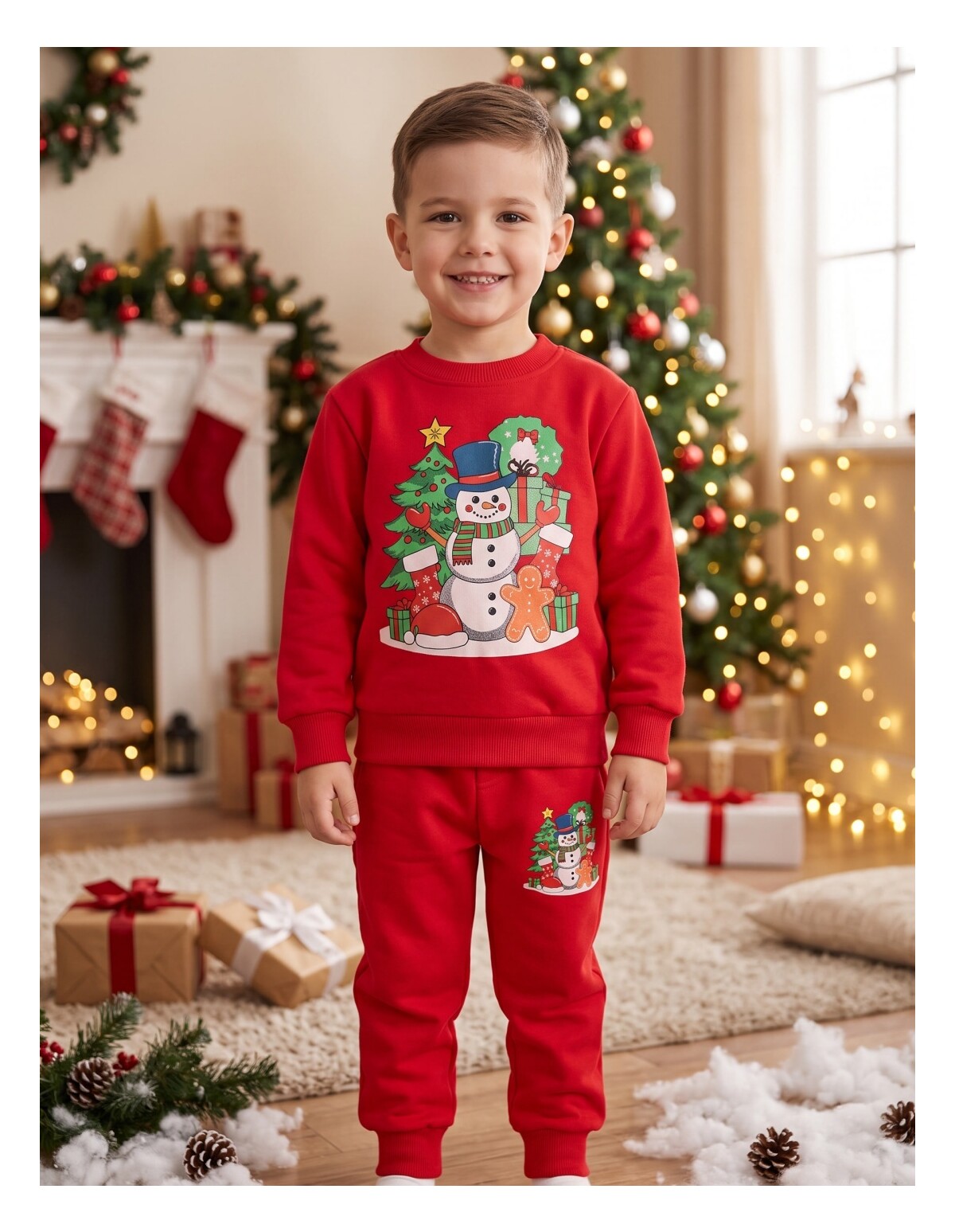 Costumas plusat SnowMan & Gifts rosu