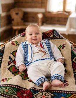 Costumas TRADITIONAL Basarab, alb-albastru