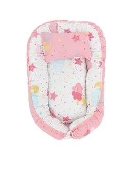 Cuib bebelusi Baby NEST, roz-alb stele,Pedaliza 2