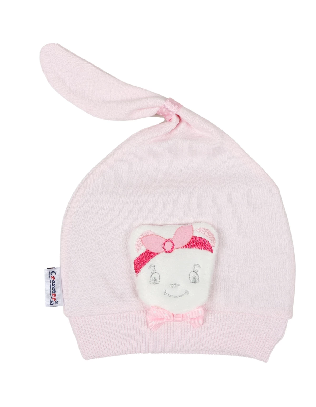 Fes bumbac chip de ursulet cu fundita model roz-ciclam