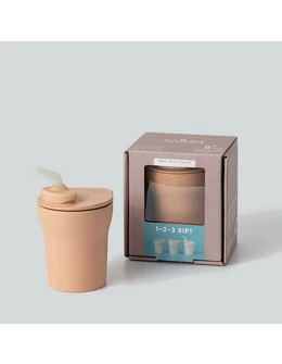 Pahar cu capac si pai antrenament bebelusi Miniware 1-2-3 Sip!, 100% din materiale naturale biodegradabile, Toffee 1