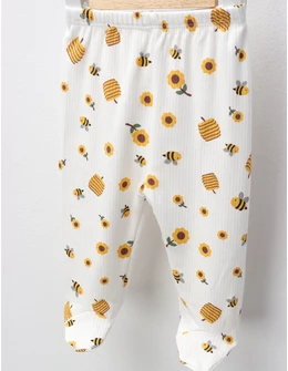 Pantaloni cu botosei Ace Trase, Albinute, alb