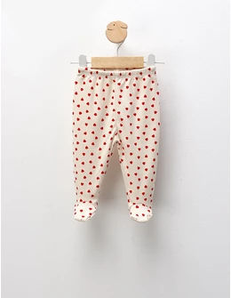 Pantaloni cu botosei Ace Trase, Inimioare, crem-rosu
