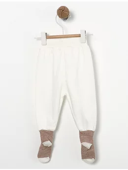 Pantaloni cu sosete incorporate alb-maro 2