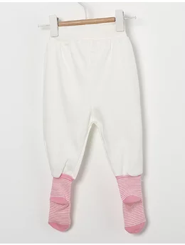 Pantaloni cu sosete incorporate alb-roz 2