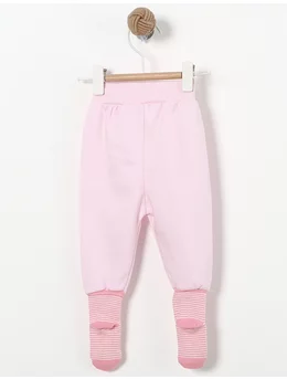 Pantaloni cu sosete incorporate roz 2
