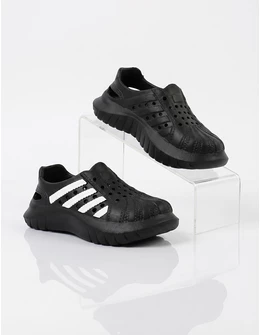 Papuci spuma usori, stil adidas, negru