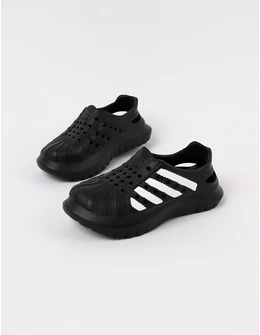 Papuci spuma usori, stil adidas, negru