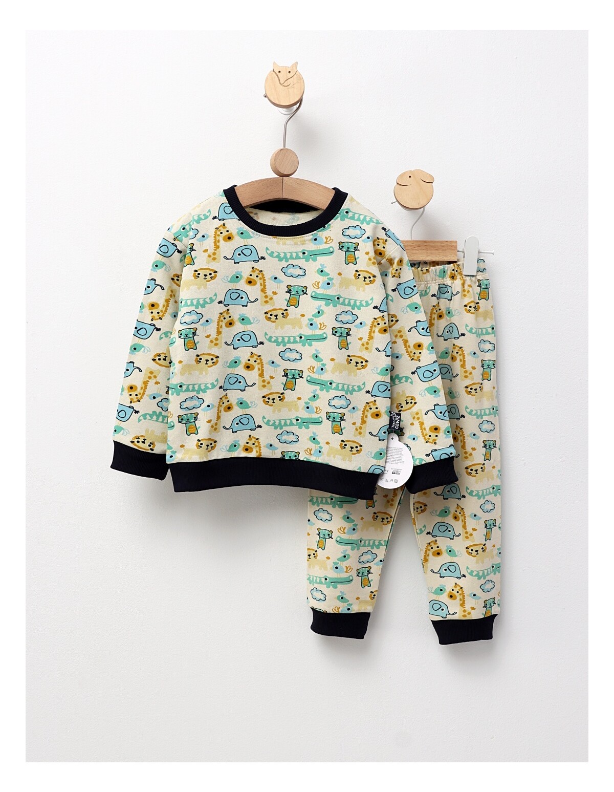 Pijama bbc ML, Animalute Safari, crem-verde