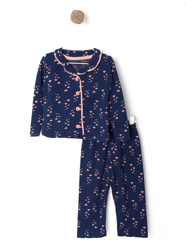 Pijama bleumarin cu inimioare coral
