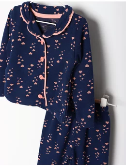 Pijama bleumarin cu inimioare roz 2