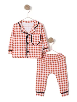 Pijama carouri 2 piese model caramiziu 1