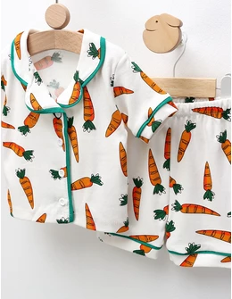 Pijama Carrots maneca scurta, alb-portocaliu